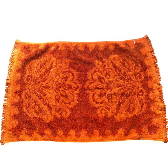 Vintage orange fringe 60s/70s Fieldcrest Hand Towel 16" x 24" - Picture 5 of 7